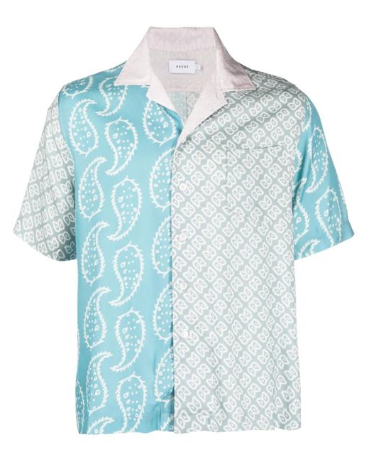 Camicia A Maniche Corte Con Stampa Bandana di Rhude in Blue da Uomo