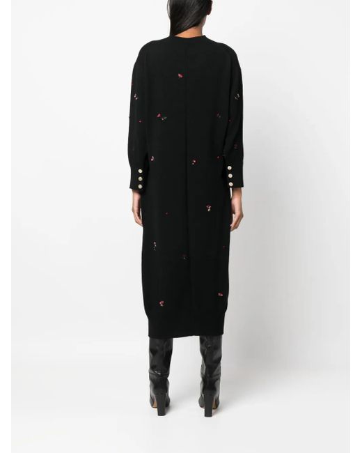 Barrie Black Floral-Embroidery Cashmere Dress