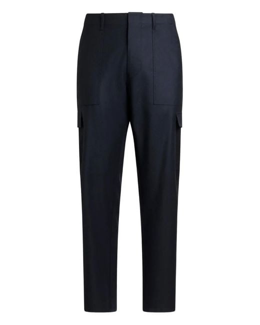 Etro Blue Wool Flannel Cargo Trousers for men