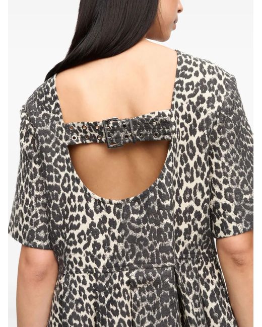 Ganni Natural Leopard-Print Minidress