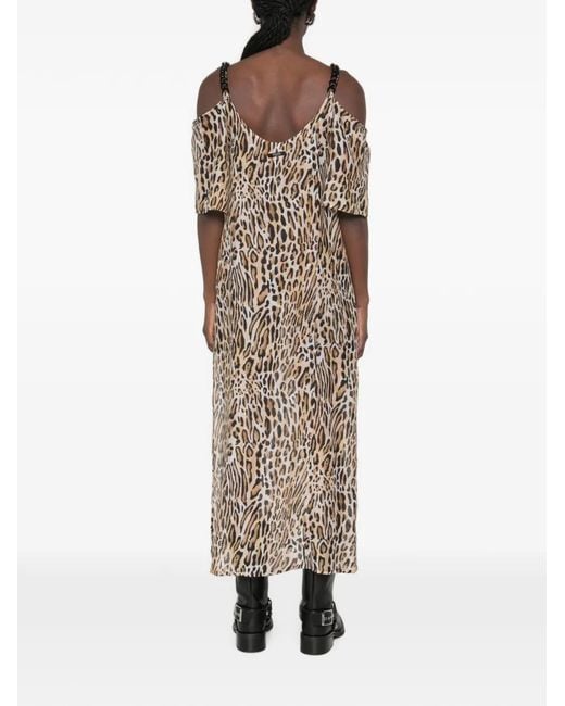 Moschino White Leopard-Print Cold-Shoulder Midi Dress