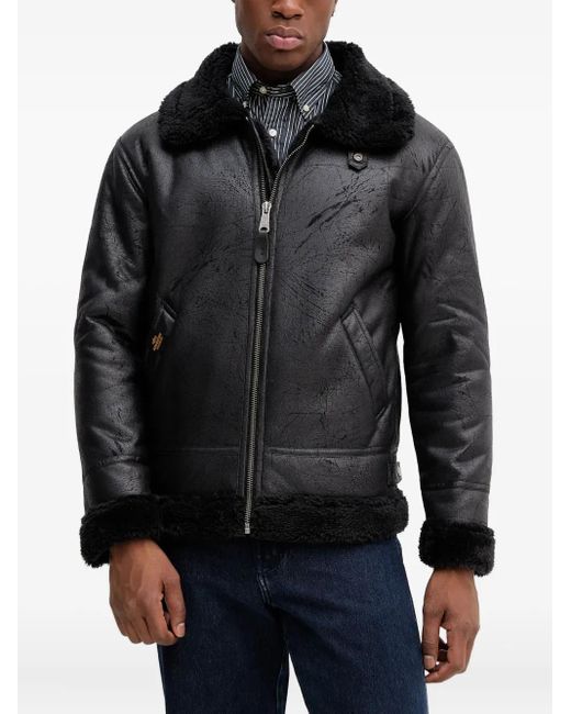 Alpha Industries Black B-3 Faux-Leather Bomber Jacket for men