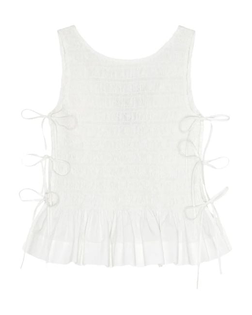 Top de tejido seersucker y chambray Ganni de color White