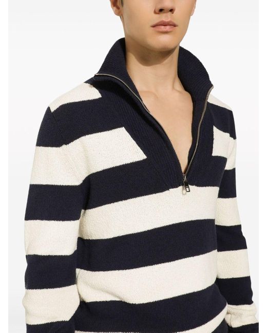 Dolce & Gabbana Blue Striped Half-zip Jumper for men