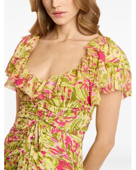Cinq À Sept Metallic Daisy Swirl Ruffled Dress