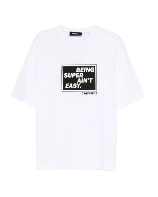 DSquared² White Graphic-Print Cotton T-Shirt for men