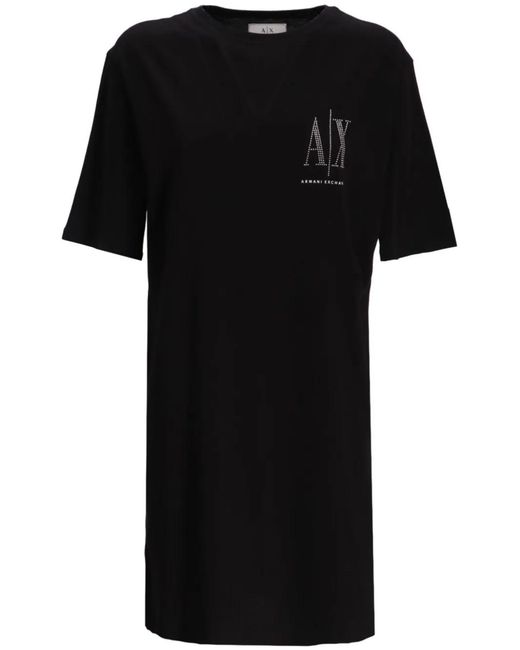 ARMANI EXCHANGE Black Logo-Print T-Shirt Dress