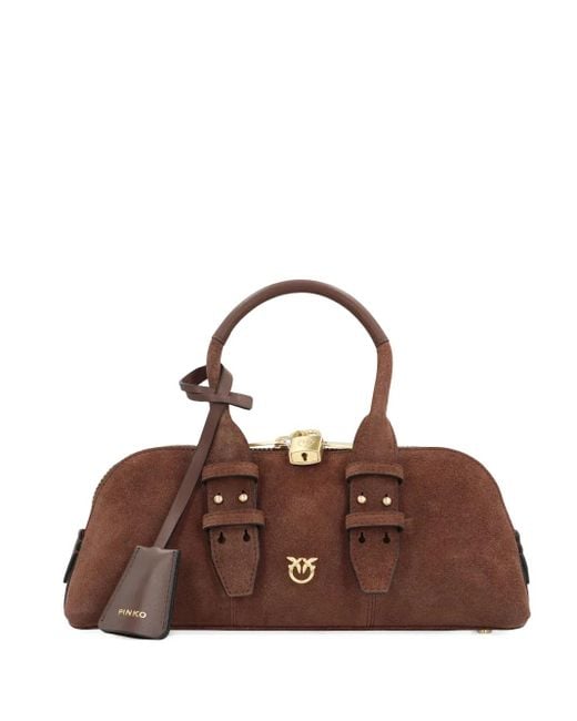 Pinko Brown Suede Lock Bowling Bag