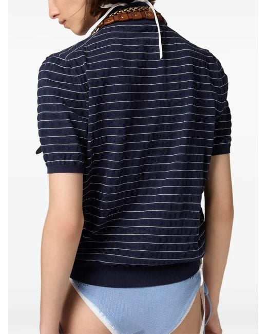 Miu Miu Blue Pull En Coton À Col V
