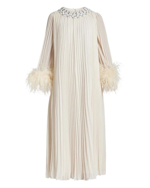 Vestido plisado con apliques Self-Portrait de color White