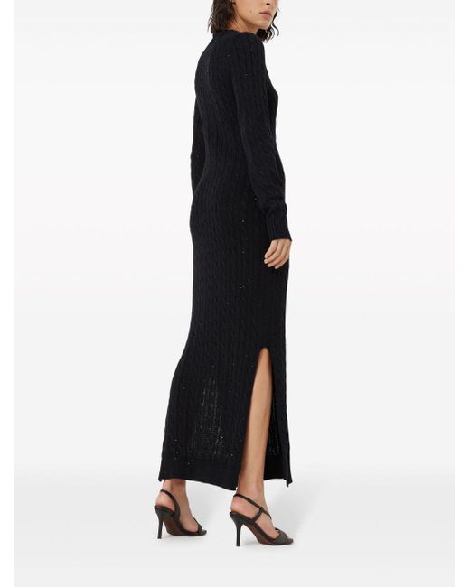 Brunello Cucinelli Black Sequin-embellished Cable-knit Dress