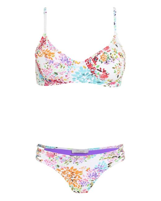 Brigitte Bardot White Floral-Print Bikini