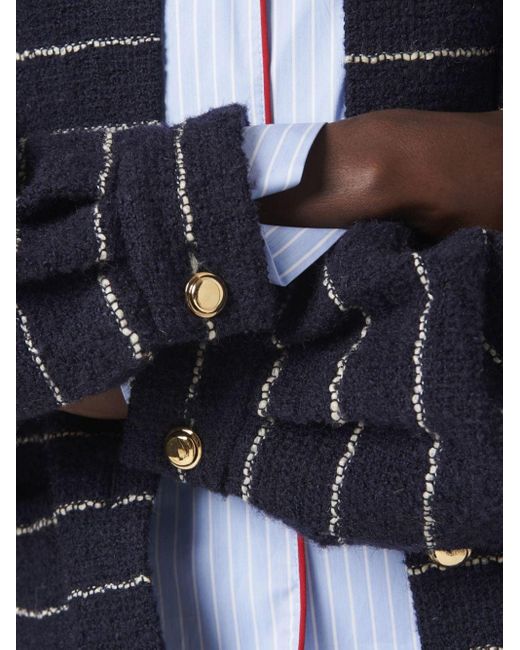 Miu Miu Blue Striped Drop Shoulder Bouclé Jacket