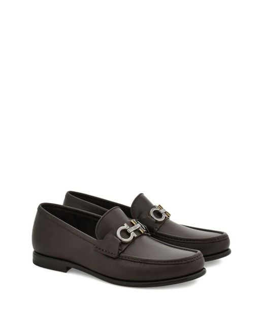 Ferragamo Black Gancini-Buckle Loafers for men