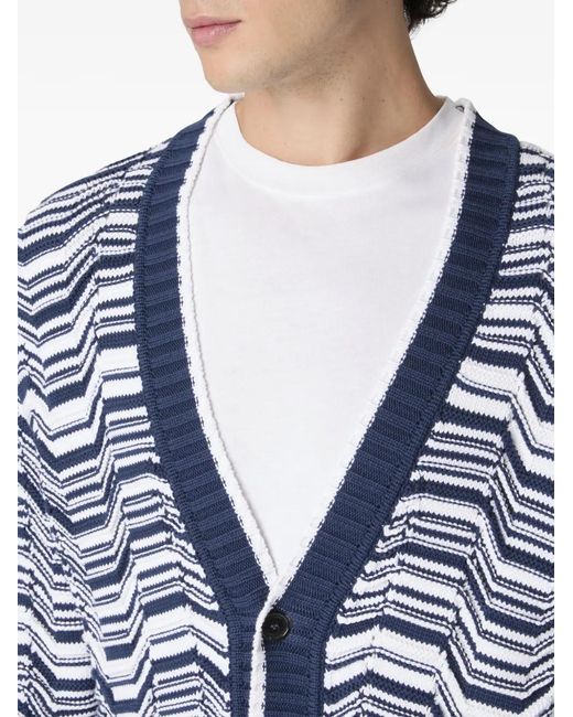 Missoni Blue V-Neck Striped-Pattern Cardigan for men