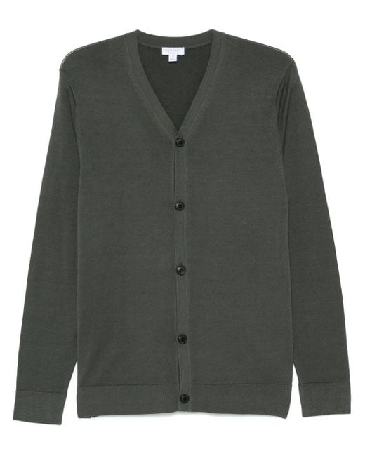 Sunspel Green Merino-Wool Cardigan for men