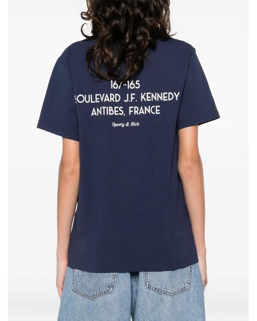 Sporty & Rich Blue Kennedy Graphic-Detail T-Shirt