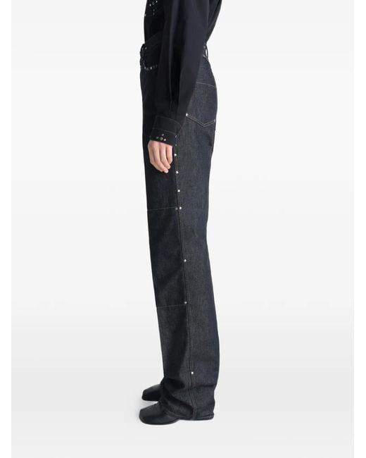 Lemaire Blue High-Waisted Straight Pants With Studs