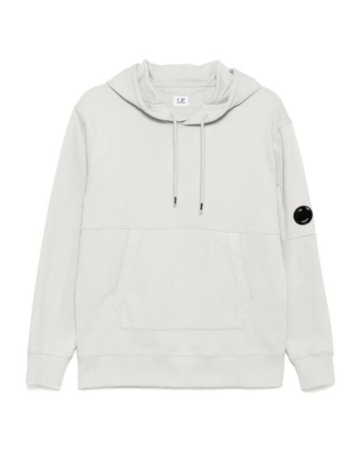 C P Company White Diagonal Raised Fleece Hoodie for men