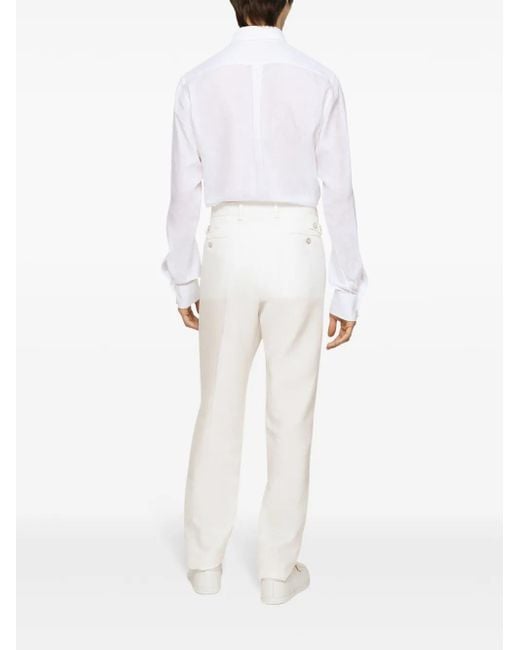 Dolce & Gabbana White Linen Tailored Trousers for men