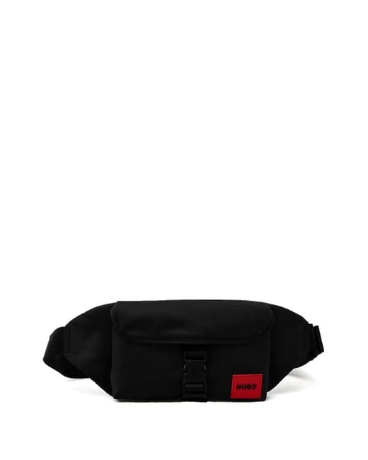 HUGO Black Logo-Patch Belt Bag for men