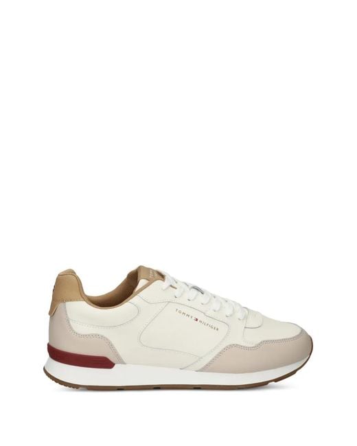 Tommy Hilfiger White Panelled Leather Sneakers for men