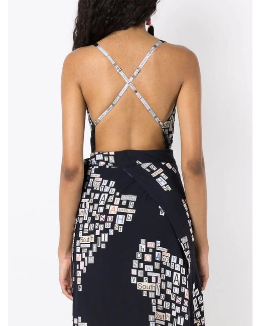Amir Slama Black Text-Print V-Neck Bodysuit