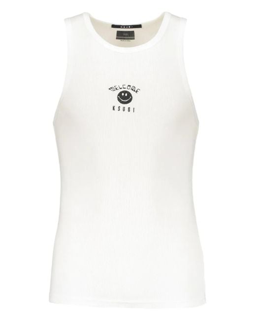 Ksubi White Ribbed Smiley-Face Tank Top for men