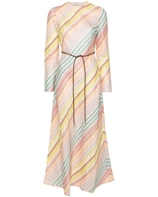 Zimmermann Natural Multicolour Diagonal Stripes Maxi Dress