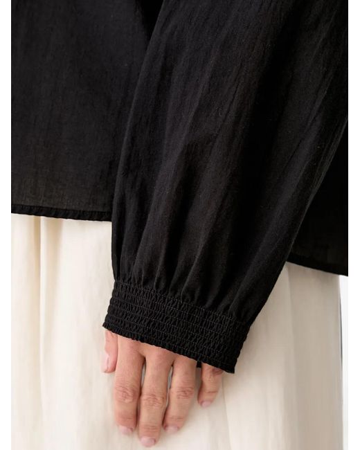 Marc O' Polo Black Smocked-Detail Button-Up Blouse