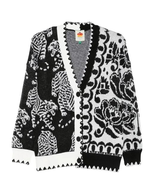 Farm Rio Black Cardigan im Patchwork-Design