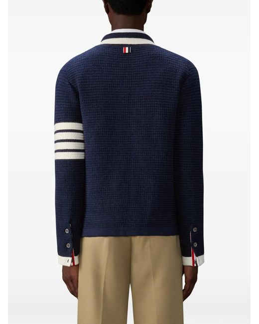 Thom Browne 4-Bar Linnen Vestjack Met Textuur in het Blue voor heren