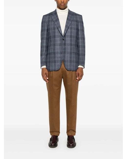 Canali Blue Checked Single-Breasted Blazer for men