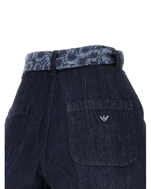 Emporio Armani Blue Printed-Tie Denim Shorts