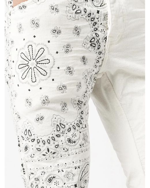 Purple Brand White Bandana-Print Skinny Corduroy Trousers for men