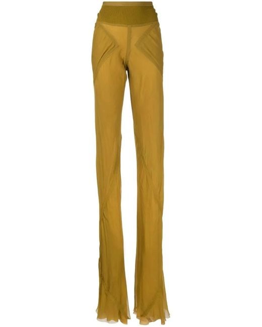 Rick Owens Yellow Sheer-Panelled Design Trousers