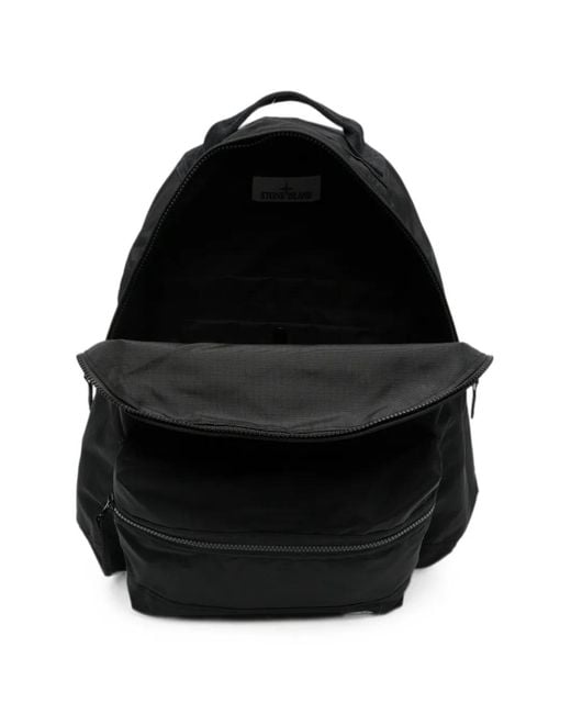 Stone Island Black Logo-Patch Zip-Fastening Backpack for men