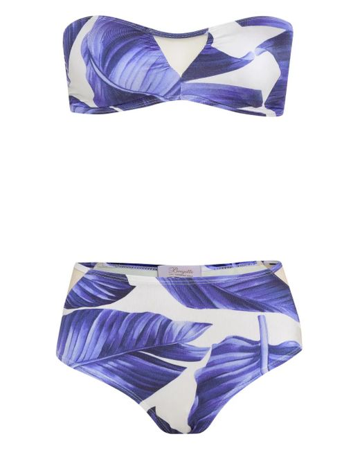 Brigitte Bardot Purple Leaf-Print Bikini Set
