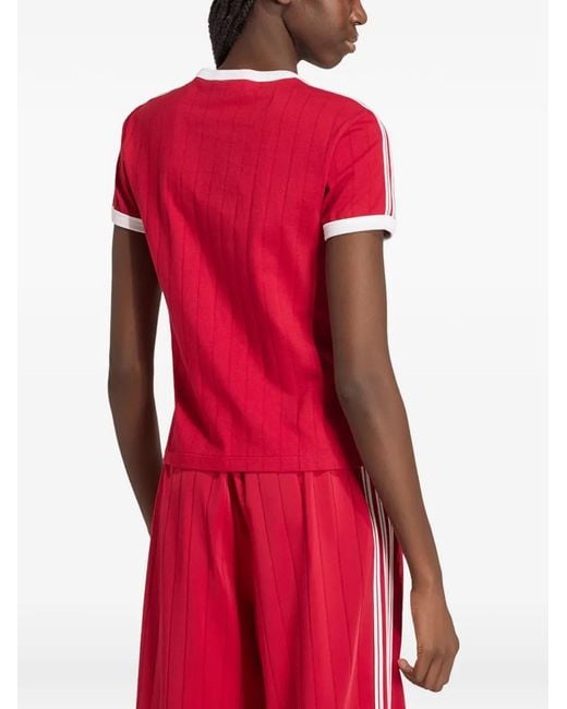 Adidas Pinstripe Embroidered-Logo T-Shirt