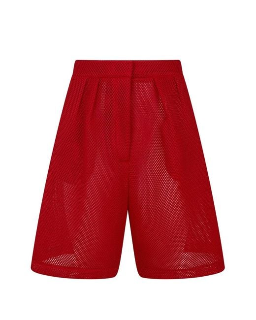 Frankie Shop Red Marfa Mesh Pleated Shorts