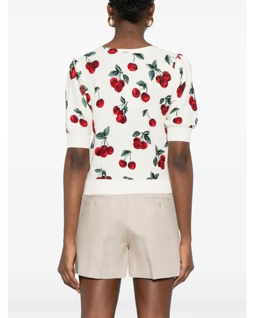 Twinset White Cherry-Print Short-Sleeve Sweater