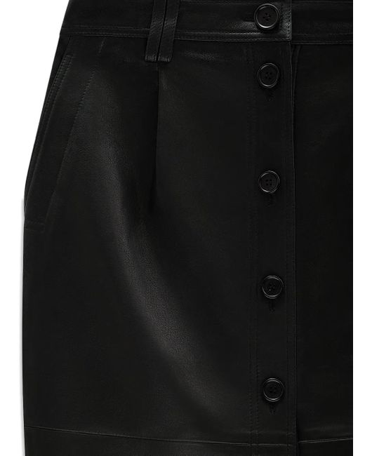 Anine Bing Black Button-Front Leather Skirt