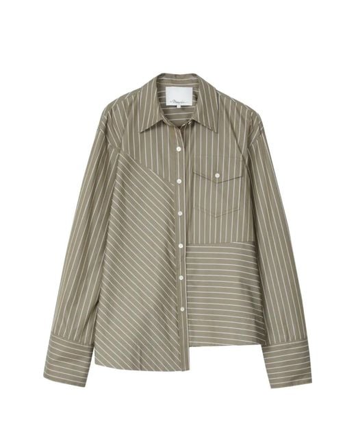 3.1 Phillip Lim Green Asymmetrical Striped Shirt