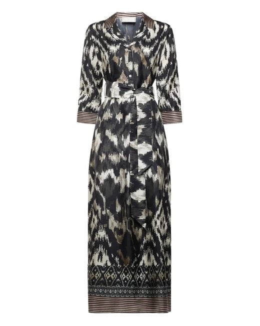 Pierre Louis Mascia Black Geometric-Pattern Shirt Maxi Dress