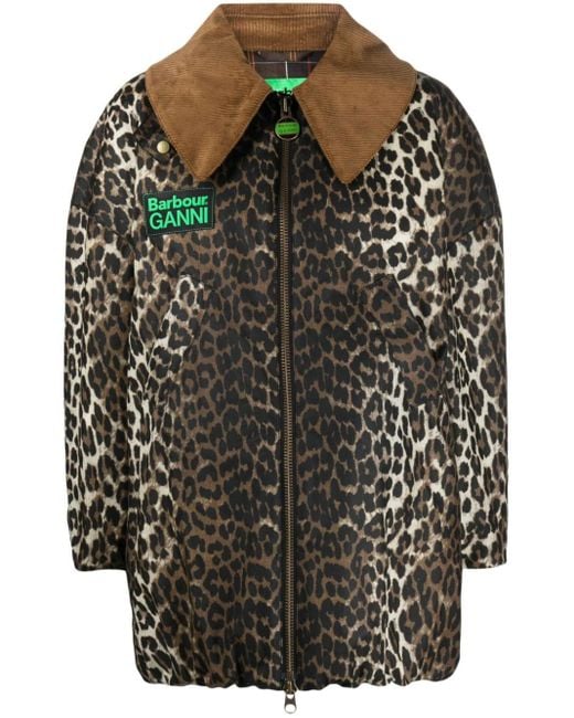 Barbour Gray X Ganni Leopard-print Bomber Jacket