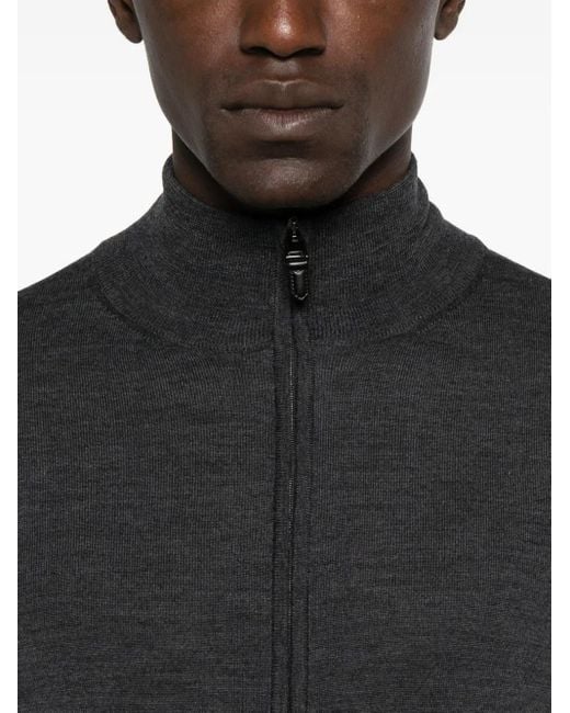 Canali Black Zip-Front Wool Cardigan for men