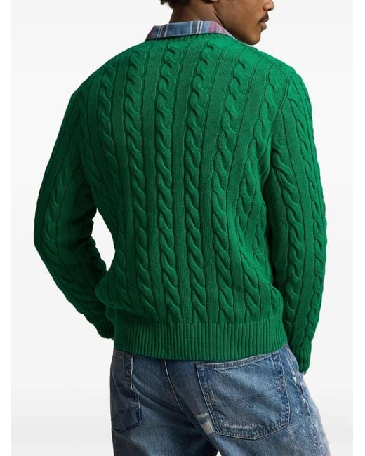 Polo Ralph Lauren Green Pony -Embroidered Cable-Knit Sweater for men