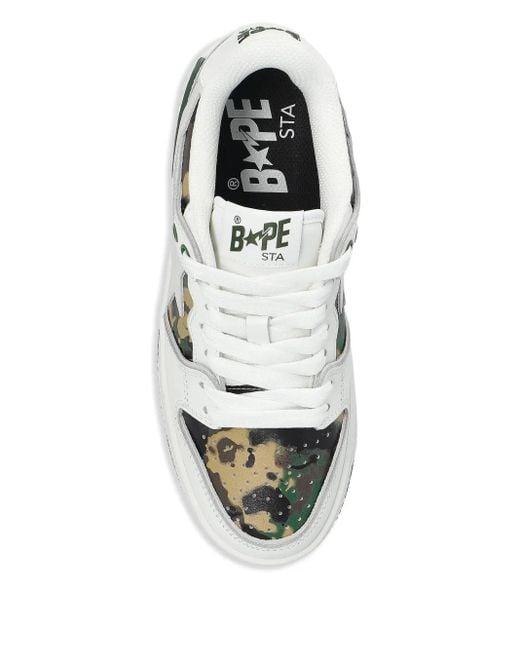 A Bathing Ape White Leather-Panelled Sneakers for men