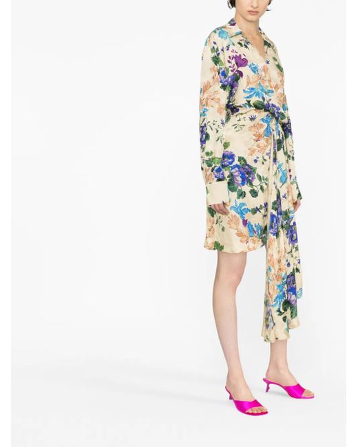 Off-White c/o Virgil Abloh Blue Floral-Print Asymmetric Shirtdress
