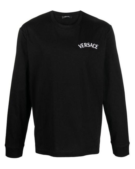 Camiseta con logo bordado Versace de hombre de color Black
